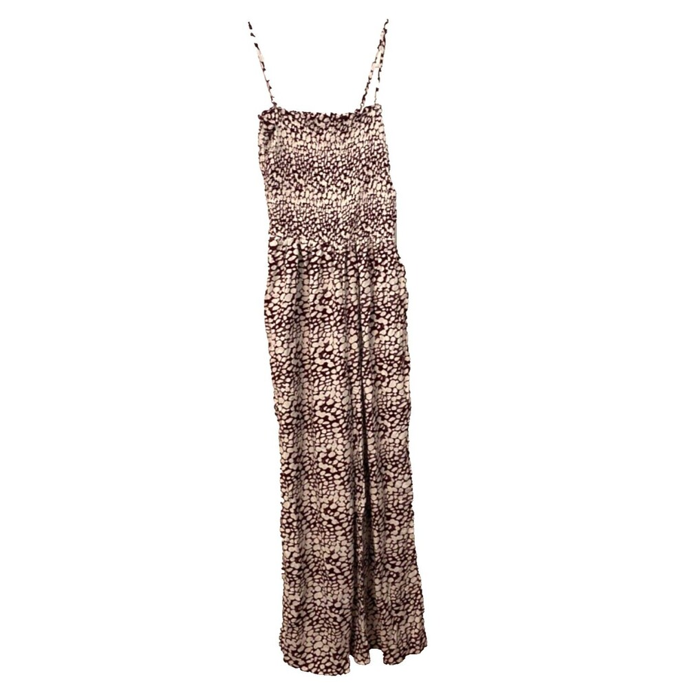J for Justify 100% RAYON Romper Jumpsuit Women's Lg Burgundy White Spot Hippie